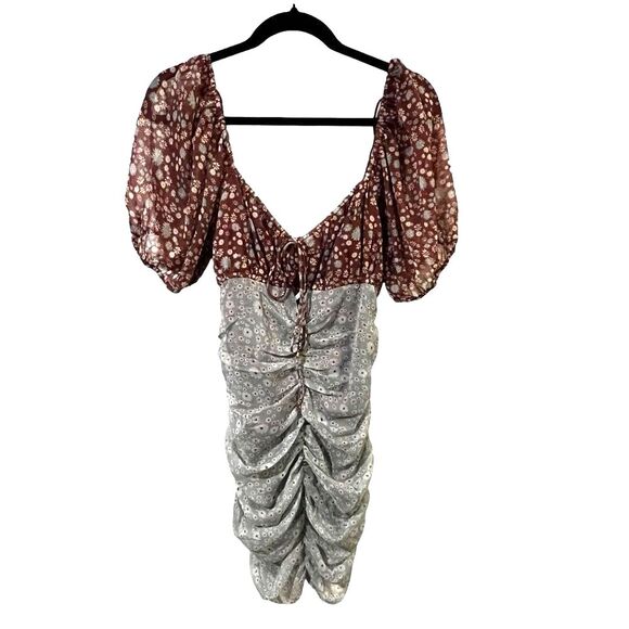 Free People Tessa Ruched Floral Mini Dress Size S Boho Cottagecore Romantic - Picture 1 of 11